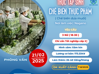 NAGANO - Tuyển 3 nữ chế biến thực phẩm: Cơ hội hiếm có, bạn có dám thử?