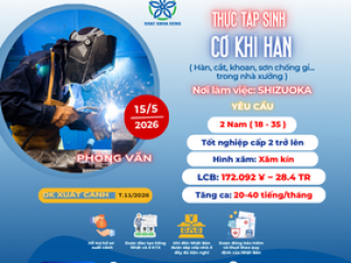 | SHIZUOKA | TUYỂN GẤP 2 NAM CƠ KHÍ HÀN LÀM VIỆC TRONG NHÀ XƯỞNG