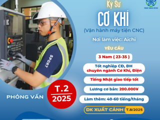 [AICHI] TUYỂN 3 NAM KỸ SƯ GẤP ĐỂ VẬN HÀNH MÁY CNC