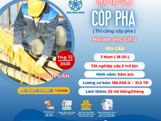 | GIFU | TUYỂN 3 NAM THI CÔNG CỐP PHA THU NHẬP HẤP DẪN TẠI NHẬT