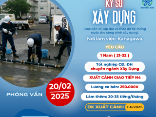 [KANAGAWA] TUYỂN 1 KỸ SƯ NAM XÂY DỰNG LƯƠNG CAO 40TR