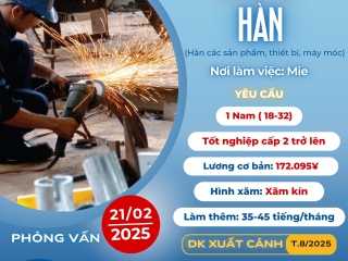 [MIE] TUYỂN GẤP 1 NAM HÀN CÁC SẢN PHẨM THIẾT BỊ, MÁY MÓC - ĐƠN HÀNG HẤP DẪN